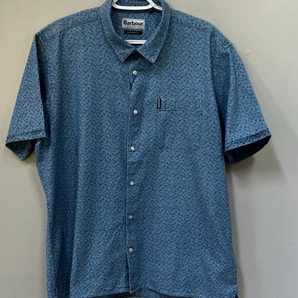 Barbour Mens Mini Palm Trees Shirt Chambray M LT/PASBLUE Size MEDIUM S/S - Picture 1 of 6